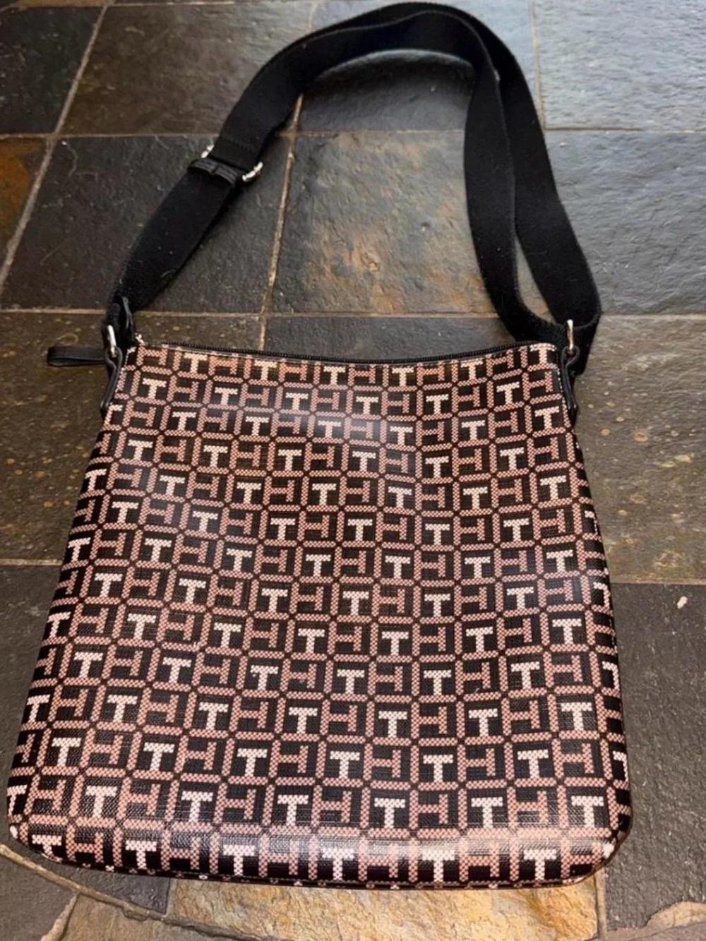 Tommy Hilfiger Black & Pink Monogram Messenger Bag